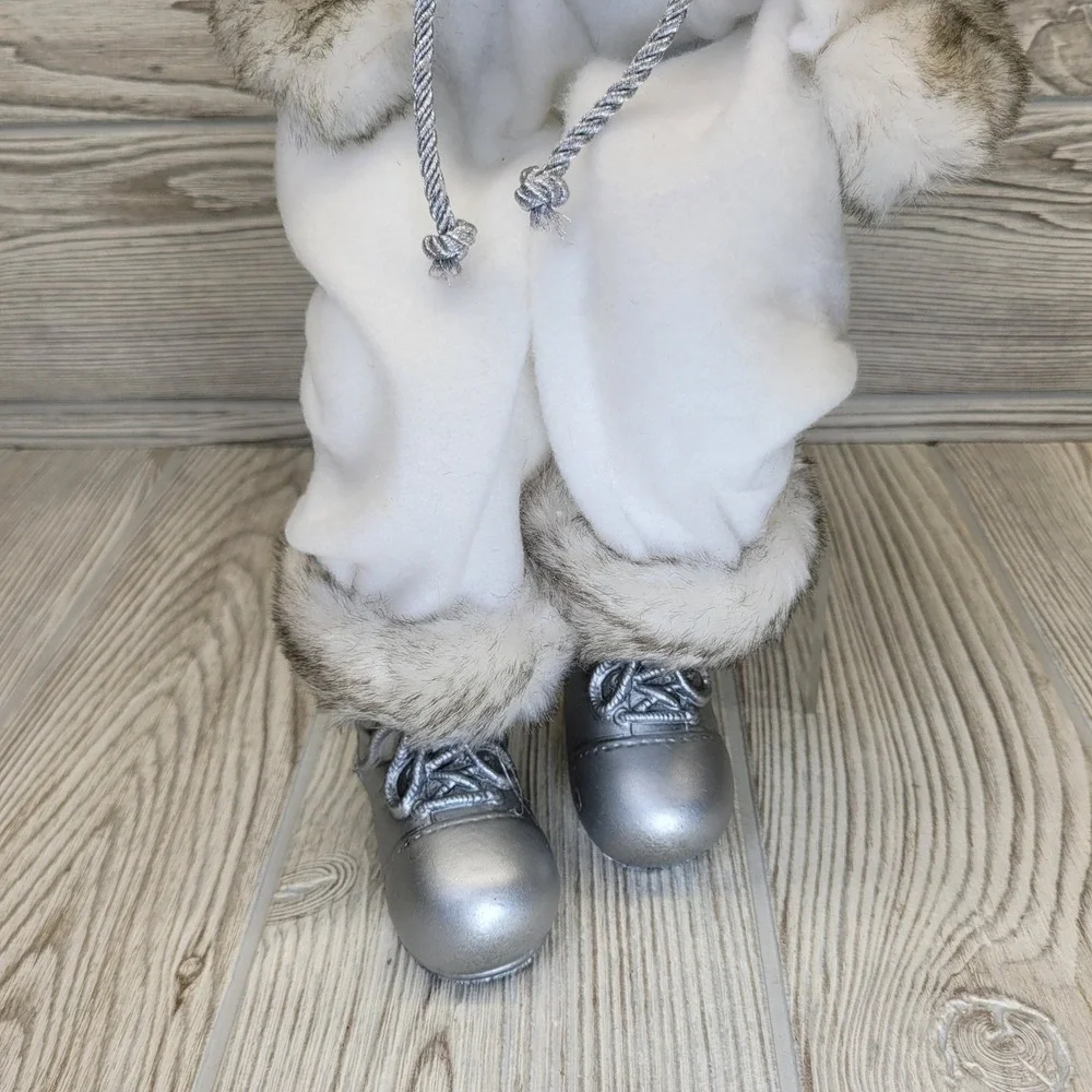 Dennis Basso‎ Home Sitting Santa Christmas Winter White Woodland Rustic Faux Fur